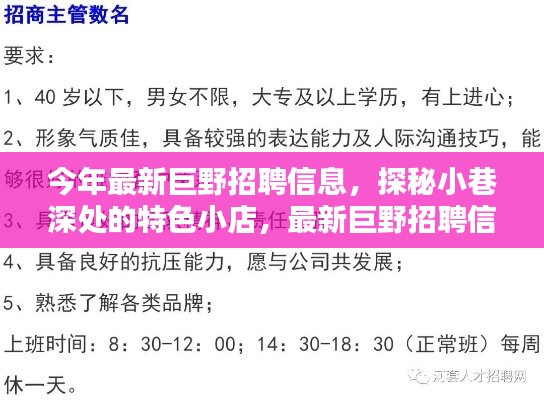 最新巨野招聘信息大揭秘，探秘小巷深處的特色小店！