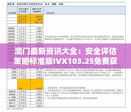 澳門最新資訊大全：安全評估策略標準版IVX103.25免費獲取