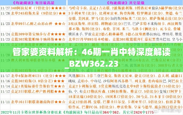 管家婆資料解析：46期一肖中特深度解讀_BZW362.23