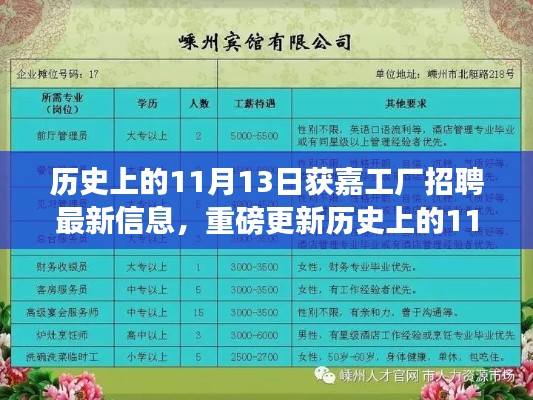 歷史上的11月13日獲嘉工廠招聘資訊大解析，最新崗位信息與全面資訊更新