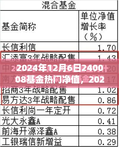 探尋基金熱門凈值背后的故事，以基金代碼240008為例（2024年12月6日）