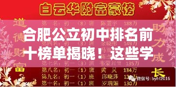 合肥公立初中排名前十榜單揭曉！這些學(xué)校成為學(xué)子們的夢(mèng)想殿堂